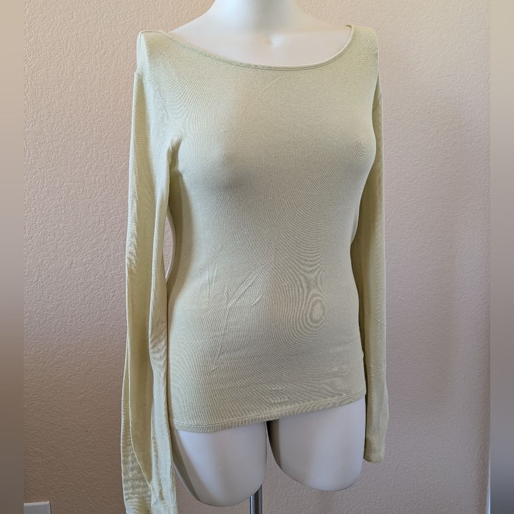 Vince Cotton Tencel Scoop Neck Long Sleeve Pullover Top Green Size M NWOT NWT